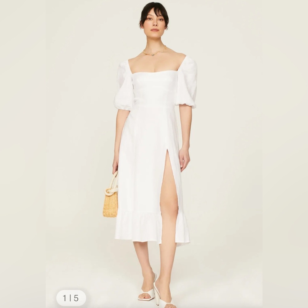 Reformation Belgium Linen Midi Dress- White, 8